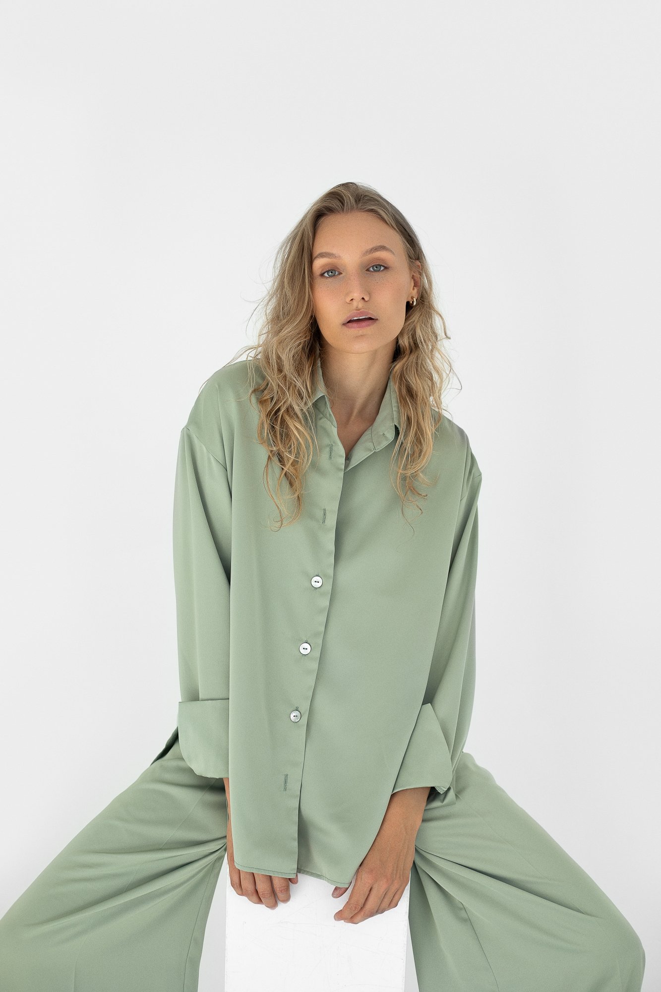PISTACHIO SATIN SHIRT